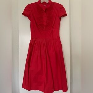 Sz 2: Cotton Short Sleeve A Line Midi Shirt Dress Ruffle Top Red Eliza J